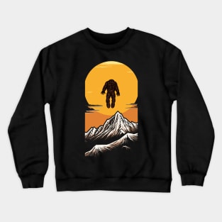 Retro Sunset Bigfoot Going To Heaven Illustration - Mythical Journey Art Crewneck Sweatshirt